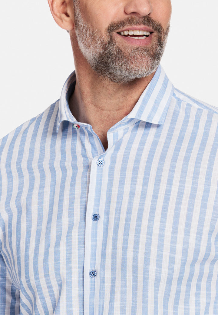 Giordano Row Cutaway Striped Shirt - Light Blue - 317814-61