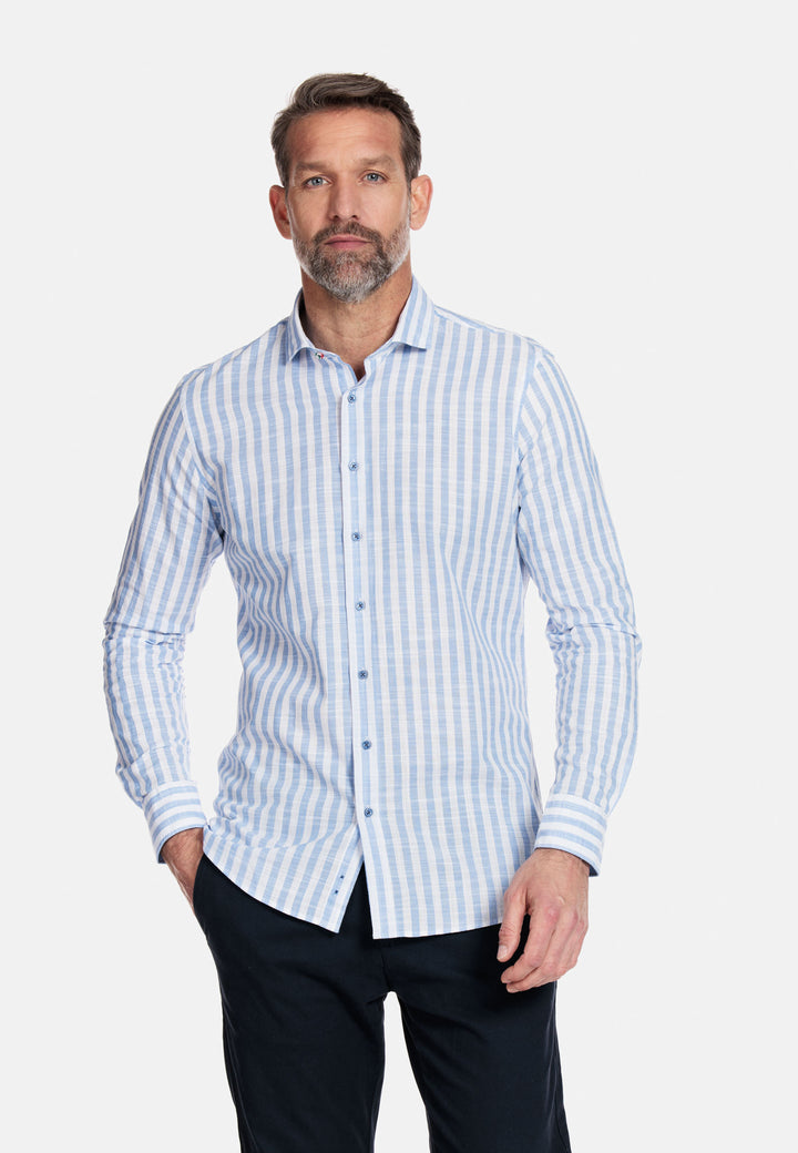 Giordano Row Cutaway Striped Shirt - Light Blue - 317814-61