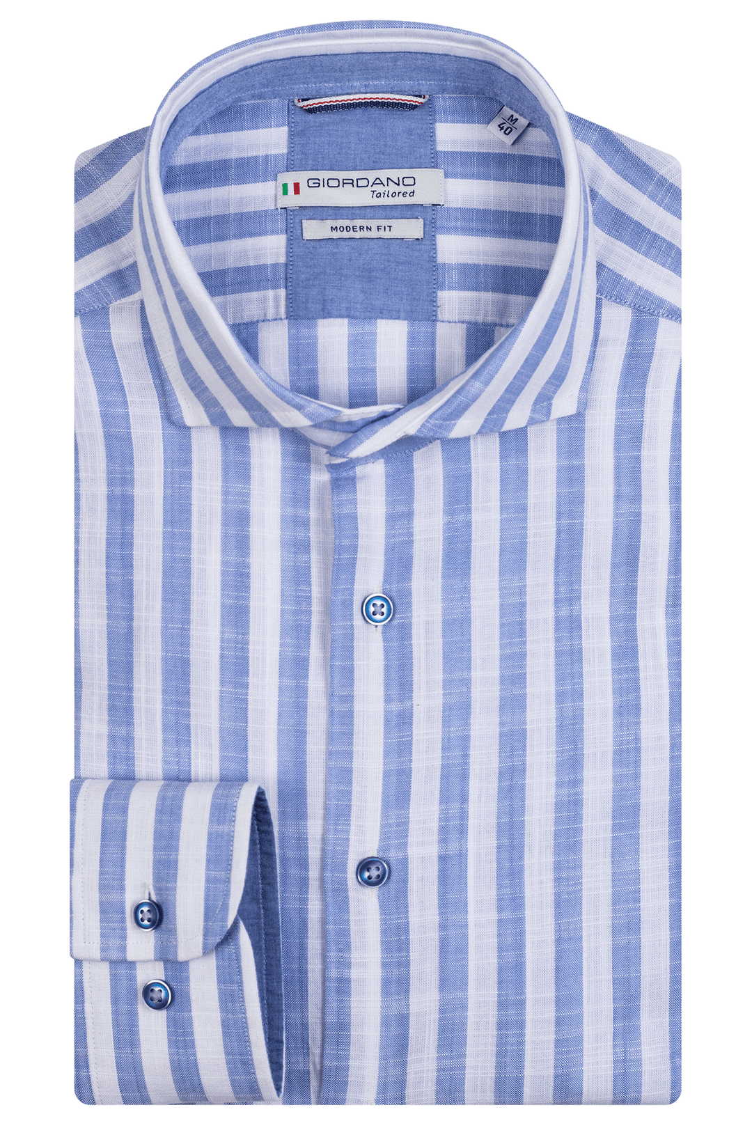 Giordano Row Cutaway Striped Shirt - Light Blue - 317814-61