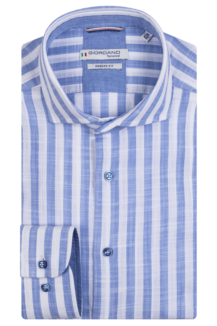Giordano Row Cutaway Striped Shirt - Light Blue - 317814-61