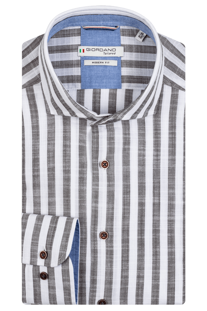 Giordano Row Cutaway Striped Shirt - Gray - 317814-70