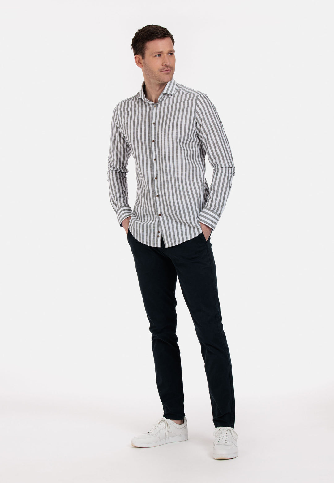 Giordano Row Cutaway Striped Shirt - Gray - 317814-70