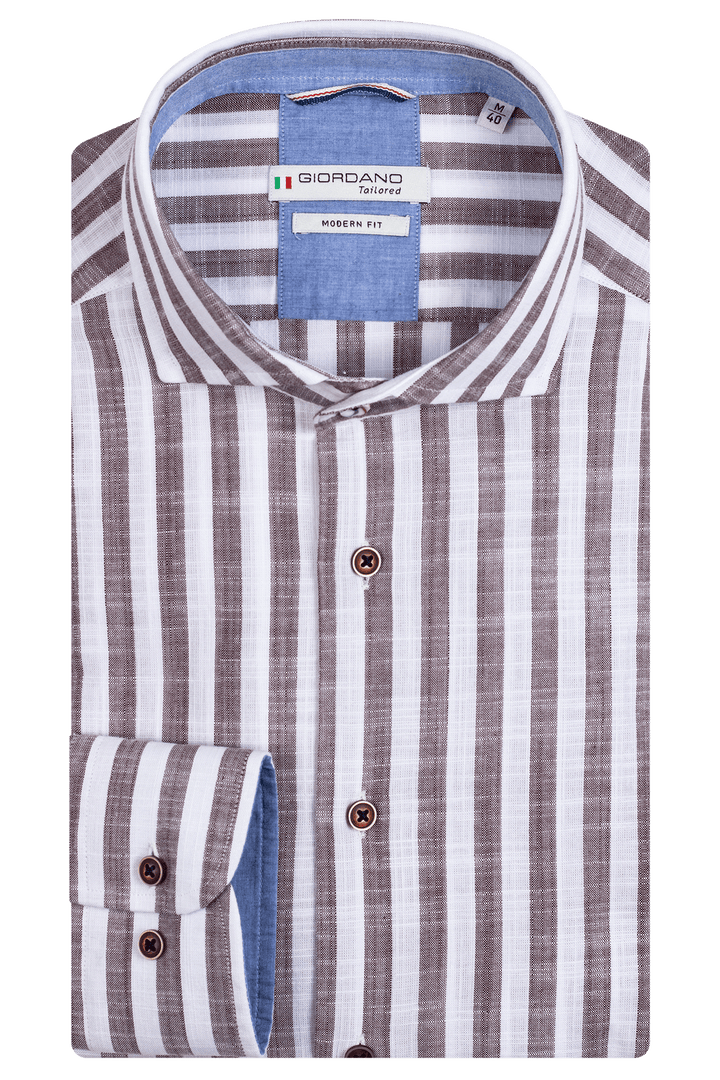 Giordano Row Cutaway Striped Shirt - Brown - 317814-80