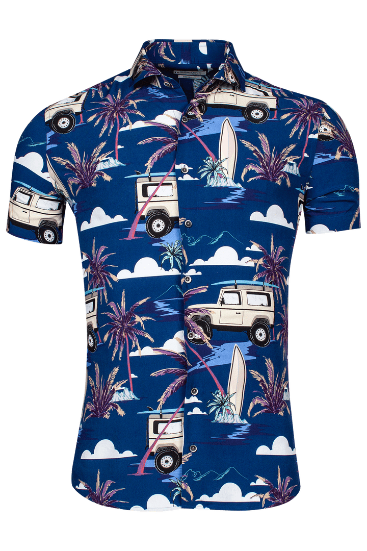 Giordano Front Short-Sleeve Shirt - Blue Print - 416818-60