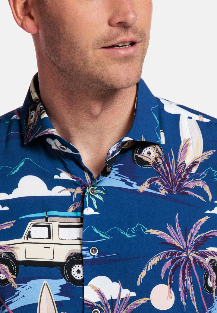 Giordano Front Short-Sleeve Shirt - Blue Print - 416818-60