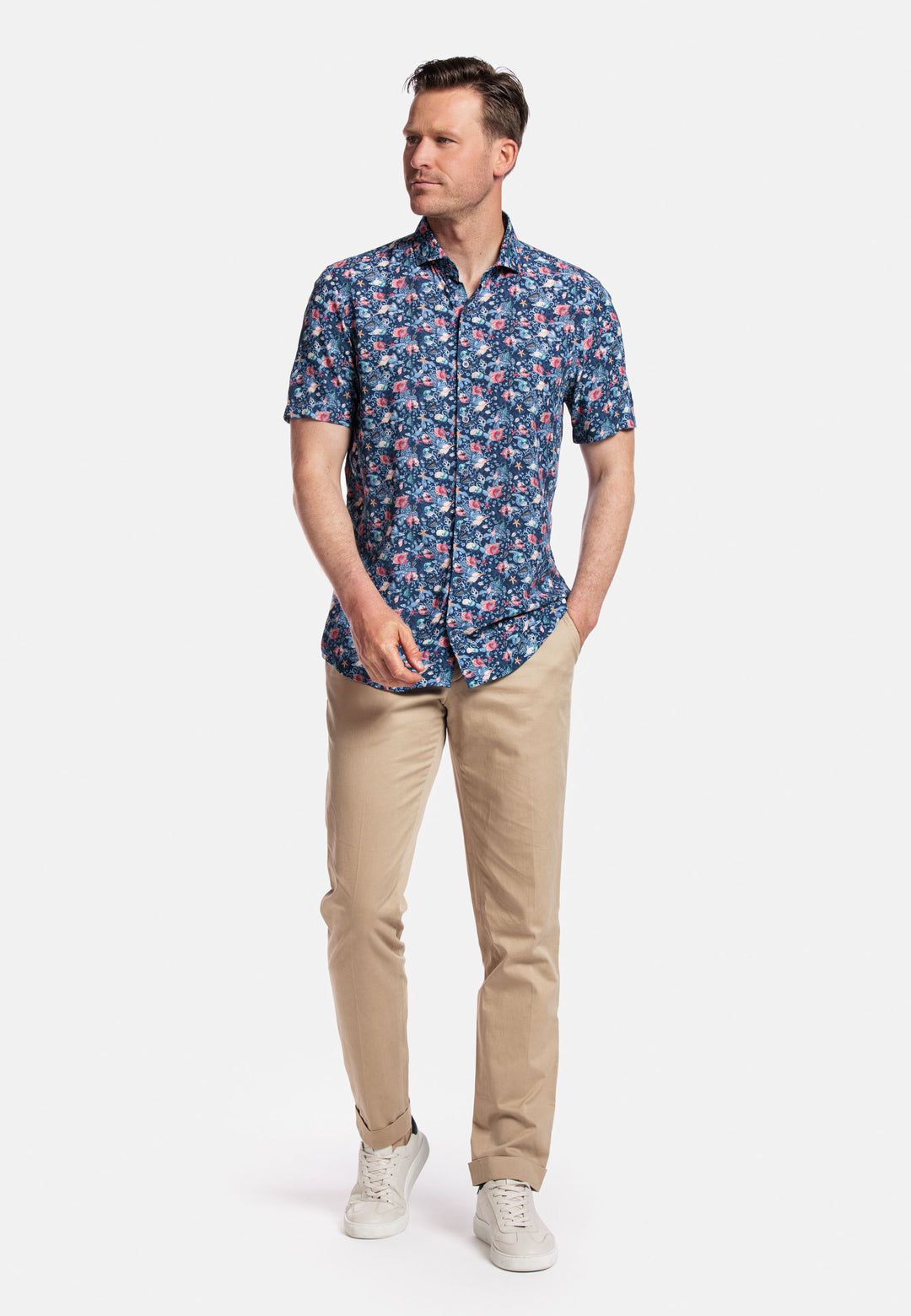 Giordano Front Short Sleeve Shirt - Blue Print - 416821-60