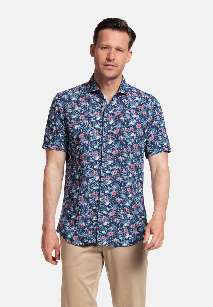 Giordano Front Short Sleeve Shirt - Blue Print - 416821-60