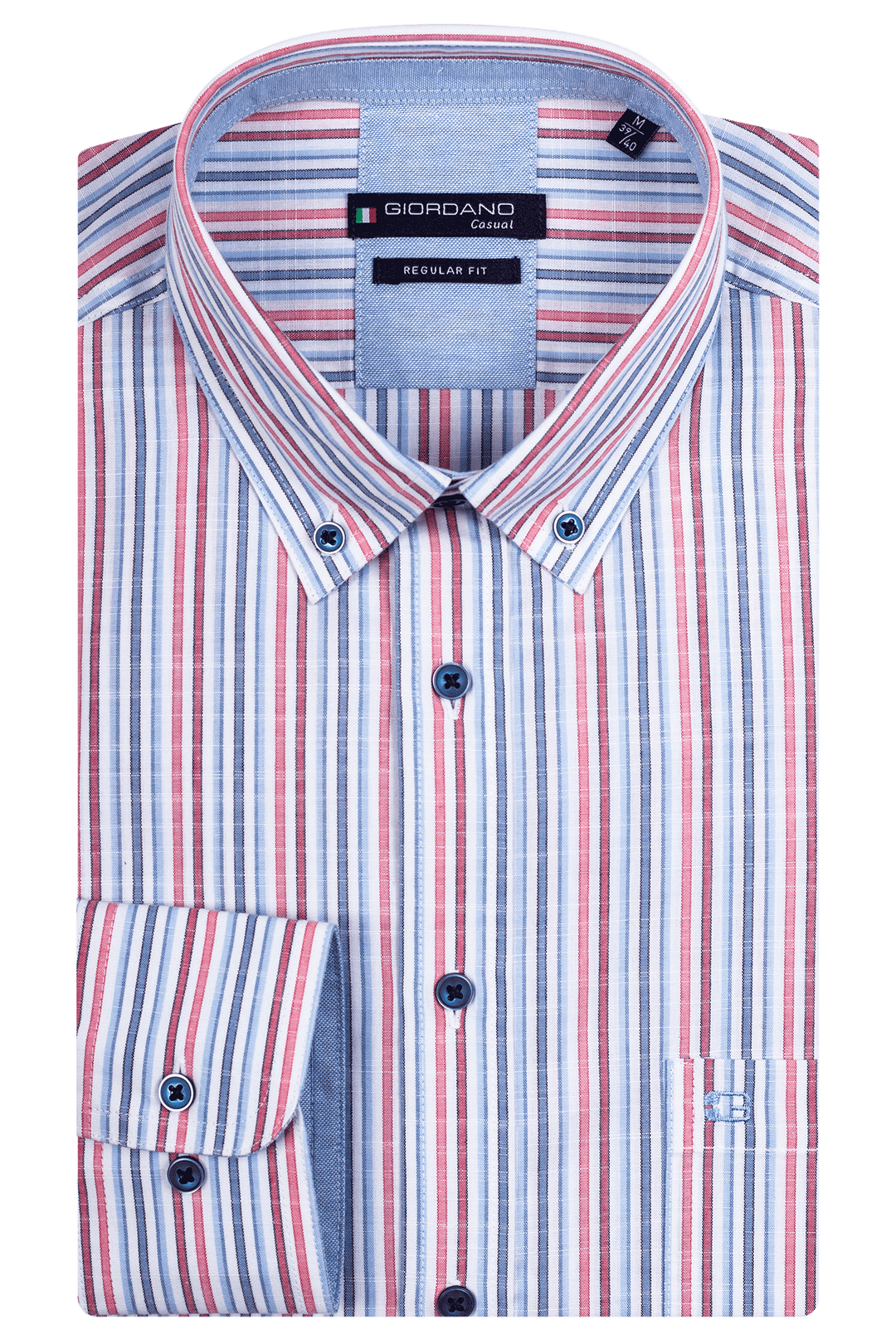 Giordano Ivy Button Down Striped Shirt - Red - 417105-30