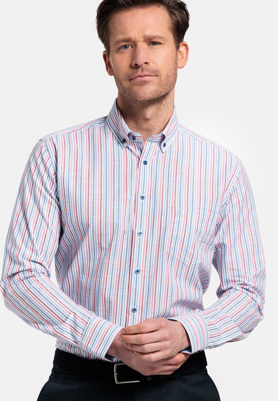 Giordano Ivy Button Down Striped Shirt - Red - 417105-30