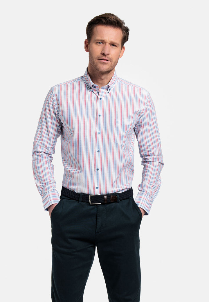 Giordano Ivy Button Down Striped Shirt - Red - 417105-30