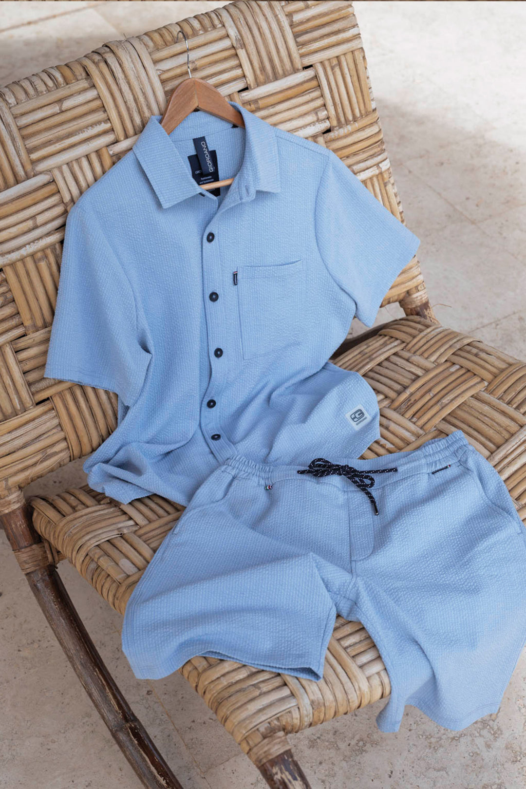 Giordano Puglia Seersucker Polo Shirt - Light Blue