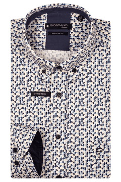 Giordano Ivy Satin Stretch Print Shirt - Blue - 517011-60