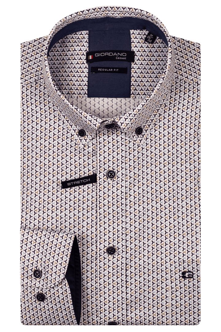 Giordano Ivy Button Down Print Shirt - Blue - 517019-60