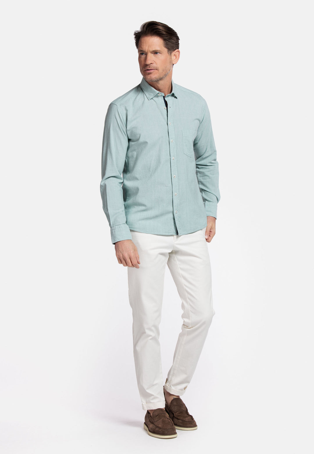 Giordano Verona Button Under Chambray Shirt - Green - 517029-70