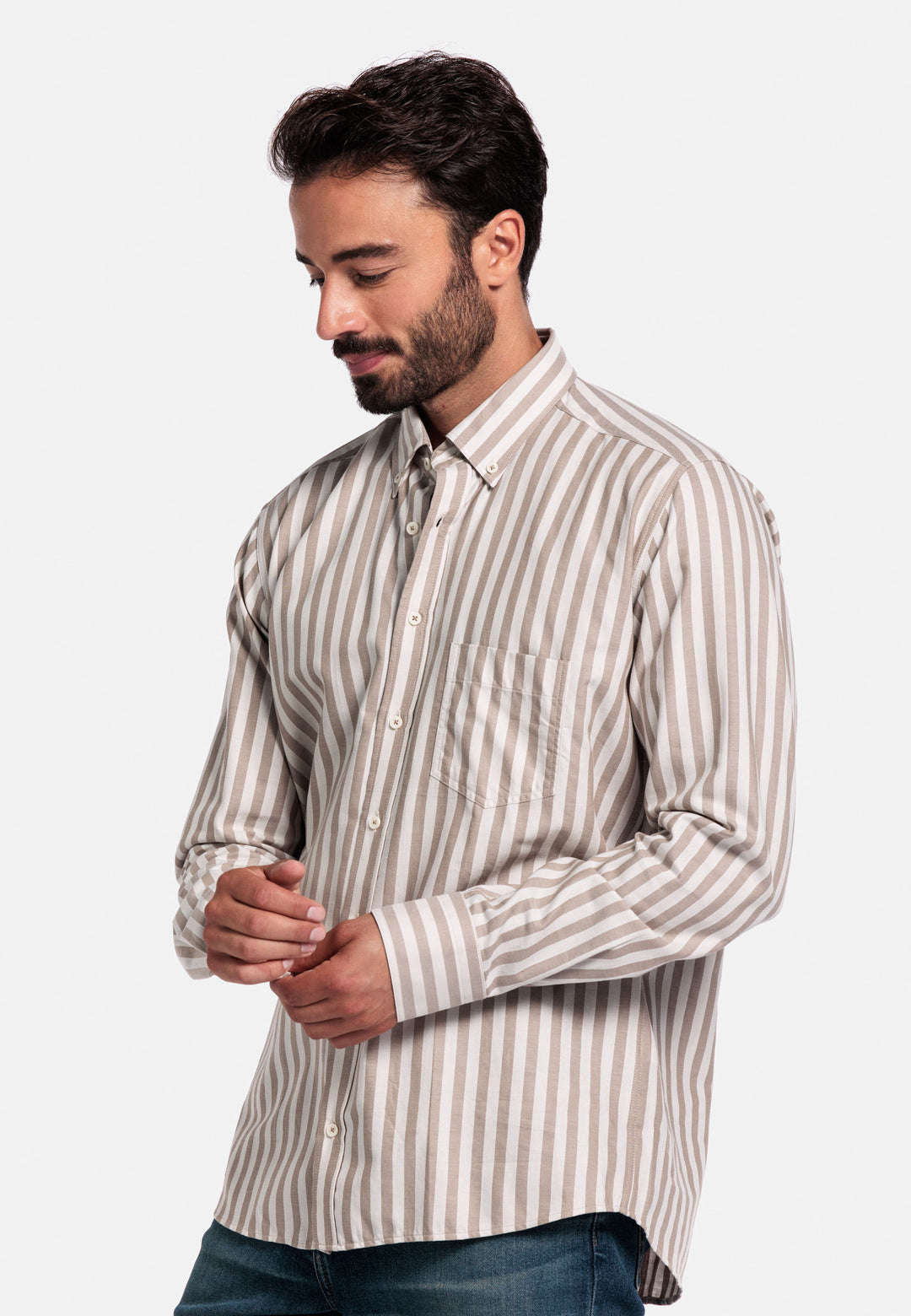 Giordano Brando Twill Striped Shirt - Brown - 527101-80