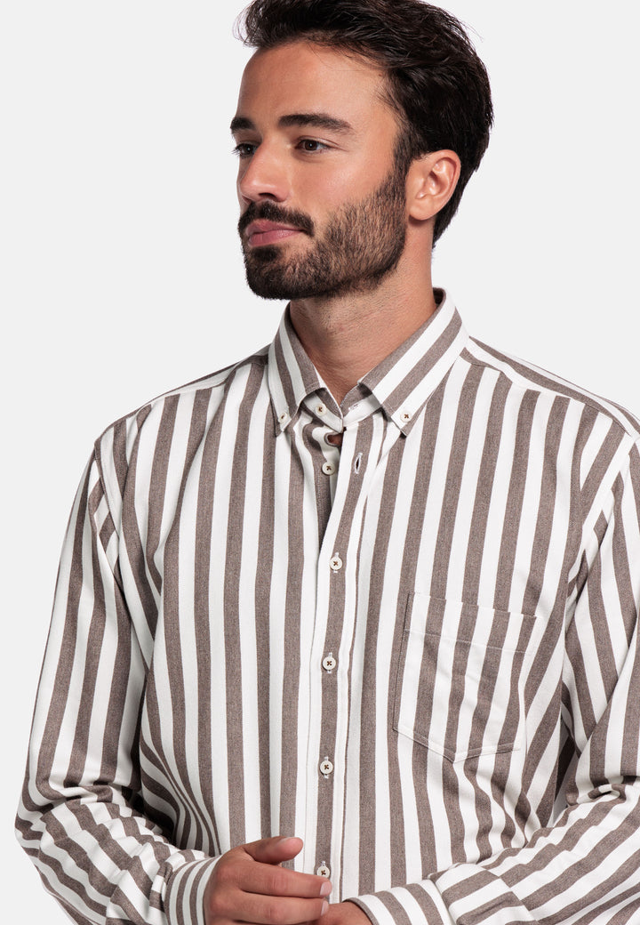 Giordano Brando Button Down Striped Shirt - Brown - 527103-80