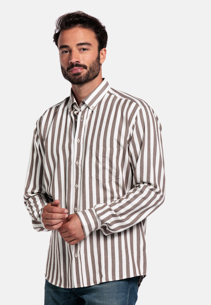 Giordano Brando Button Down Striped Shirt - Brown - 527103-80