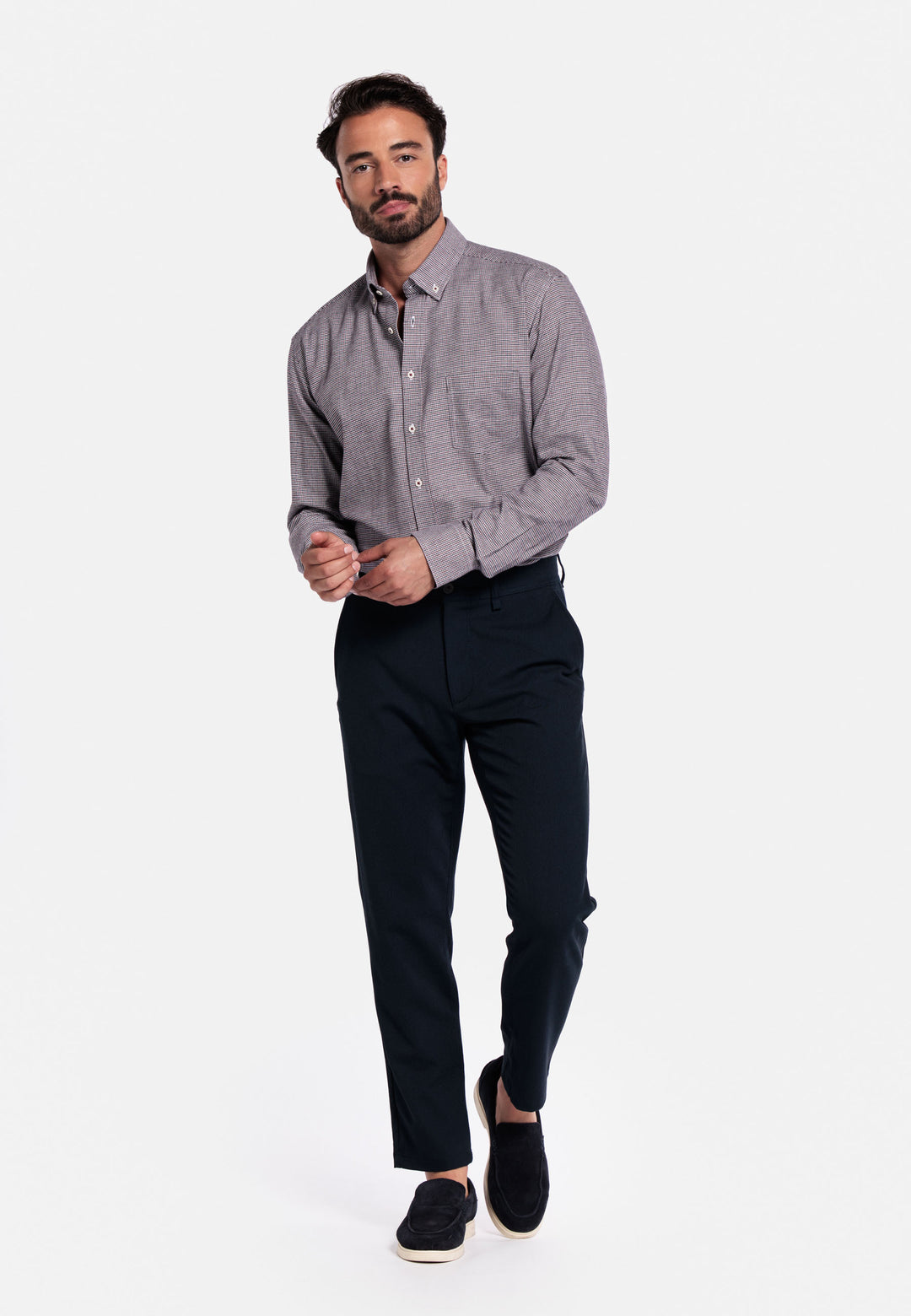 Giordano Ivy Pied-de-Poule Shirt - Purple - 527310-40