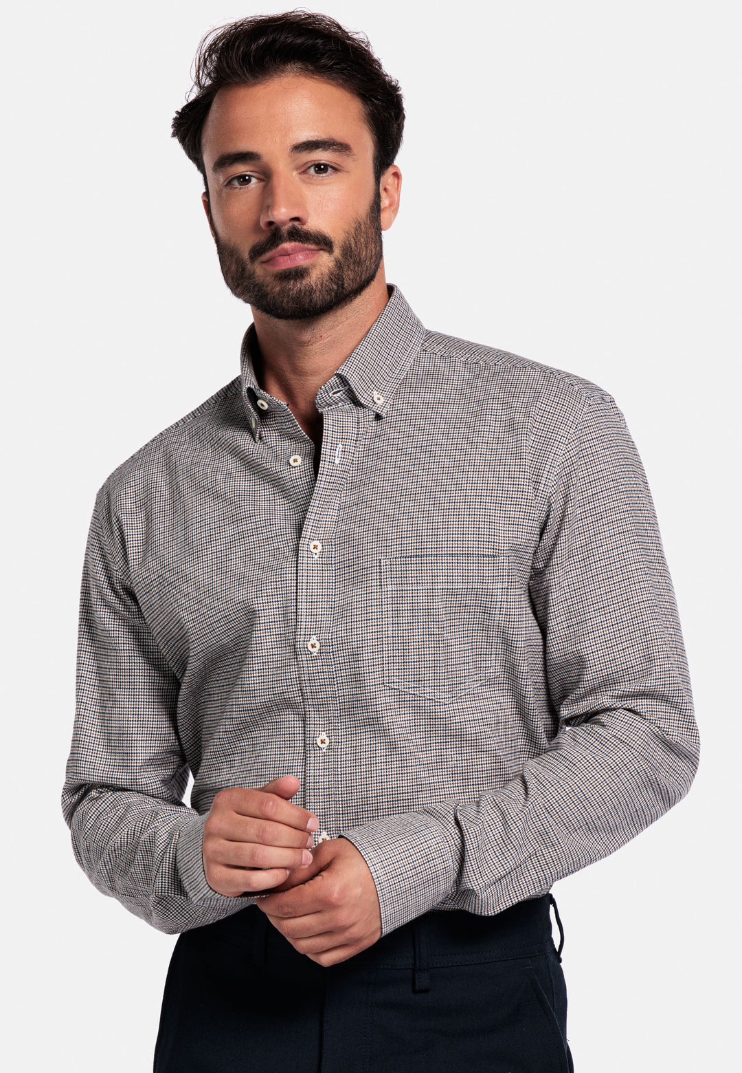 Giordano Ivy Pied-de-Poule Shirt - Brown - 527310-80