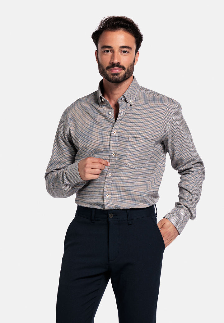 Giordano Ivy Pied-de-Poule Shirt - Brown - 527310-80