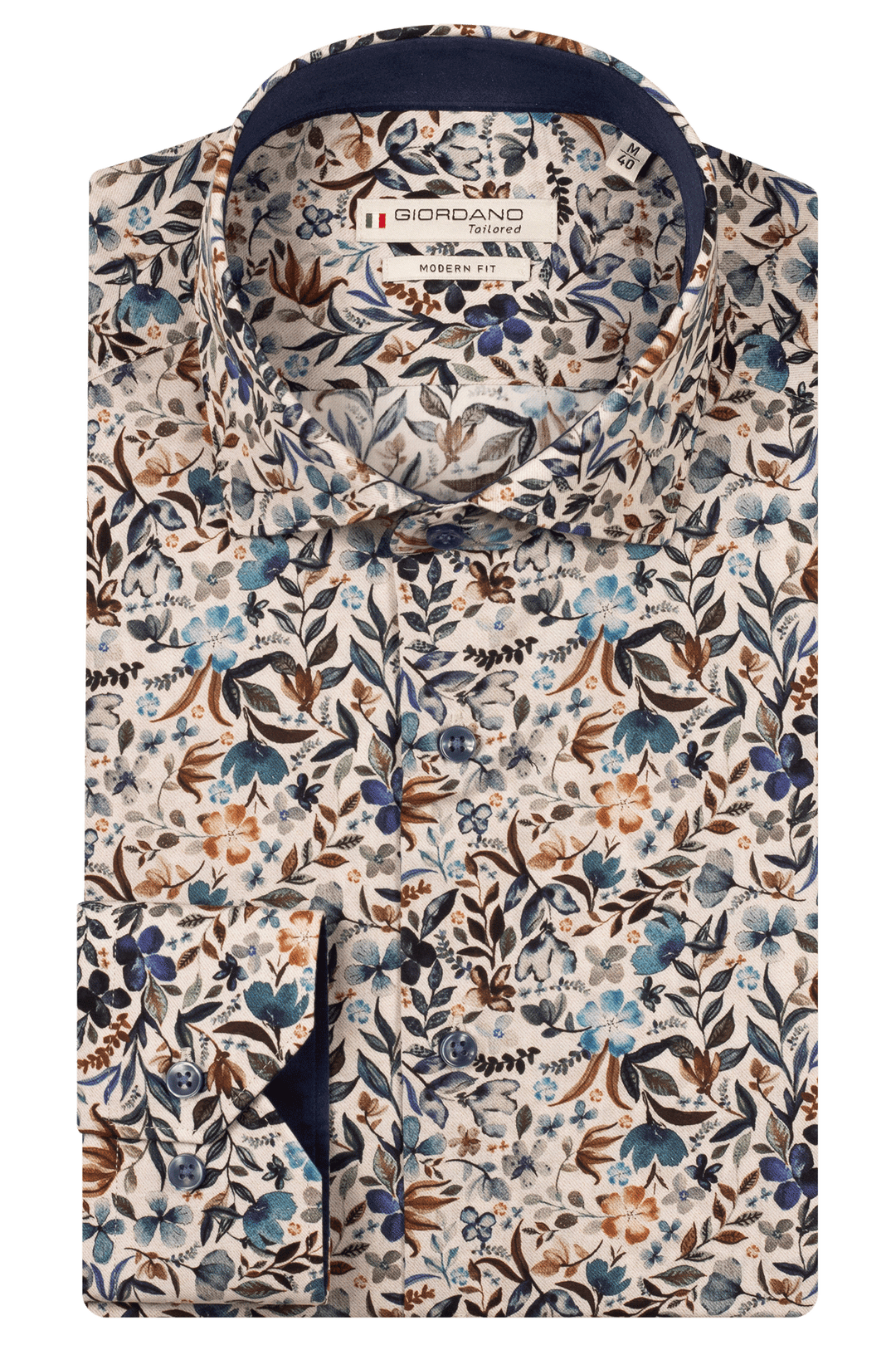 Giordano Maggiore Semi Cutaway Floral Print Shirt - Blue - 527810-60