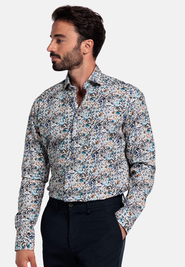 Giordano Maggiore Semi Cutaway Floral Print Shirt - Blue - 527810-60