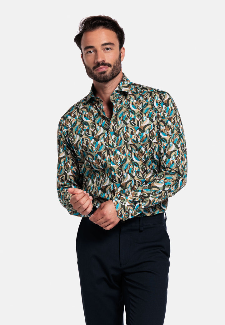 Giordano Maggiore Semi Cutaway Abstract Print Shirt - Green - 527829-70