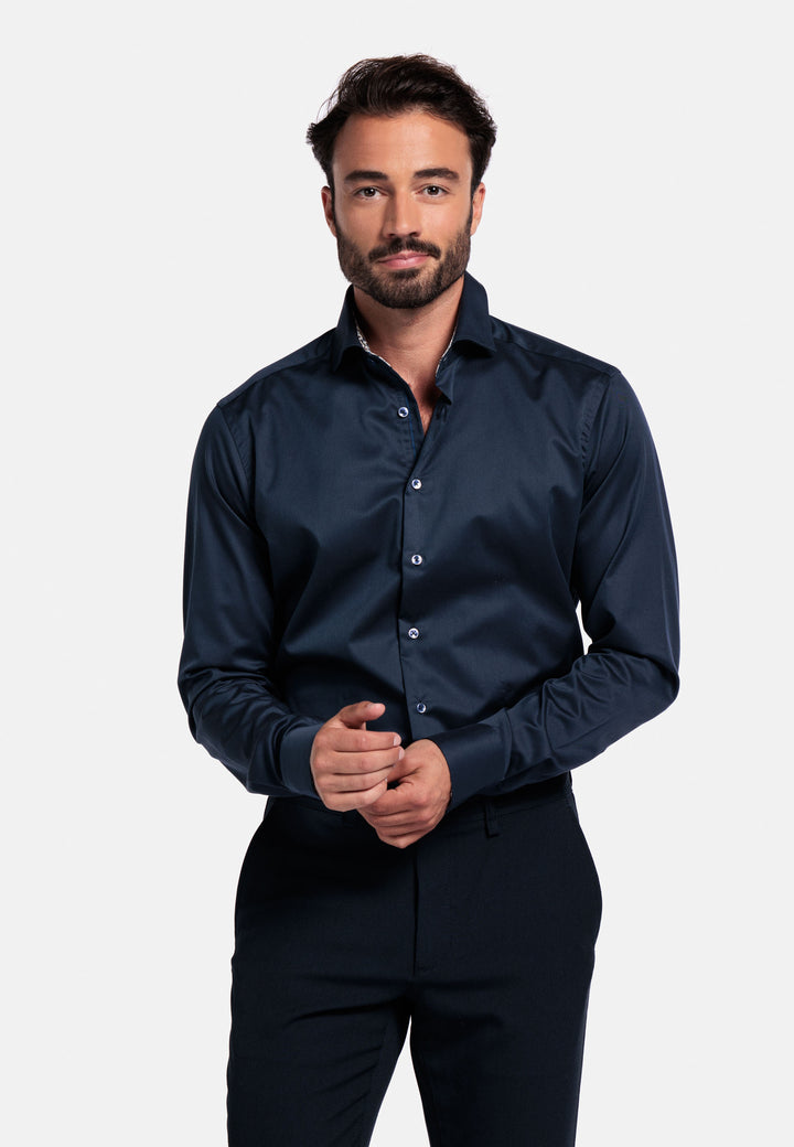 Giordano Locarno Semi Cutaway Twill Shirt - Dark Blue - 527877-60