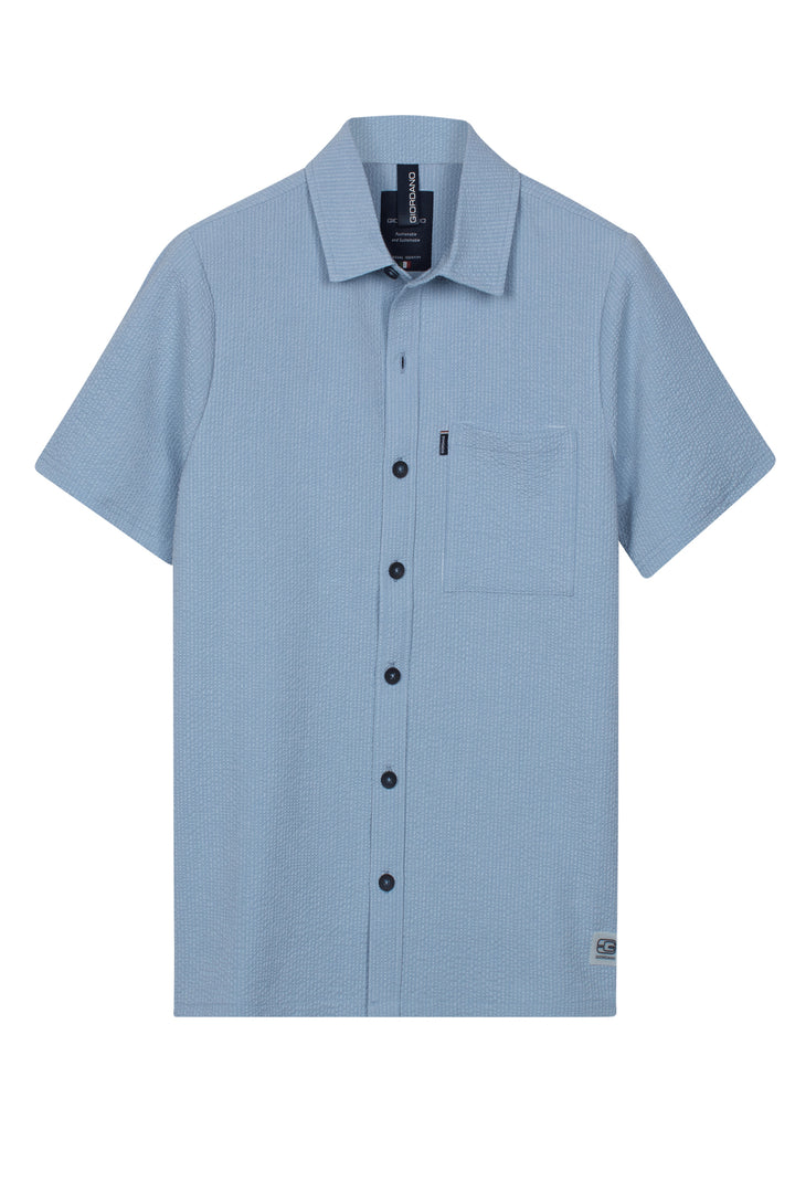 Giordano Puglia Seersucker Polo Shirt - Light Blue