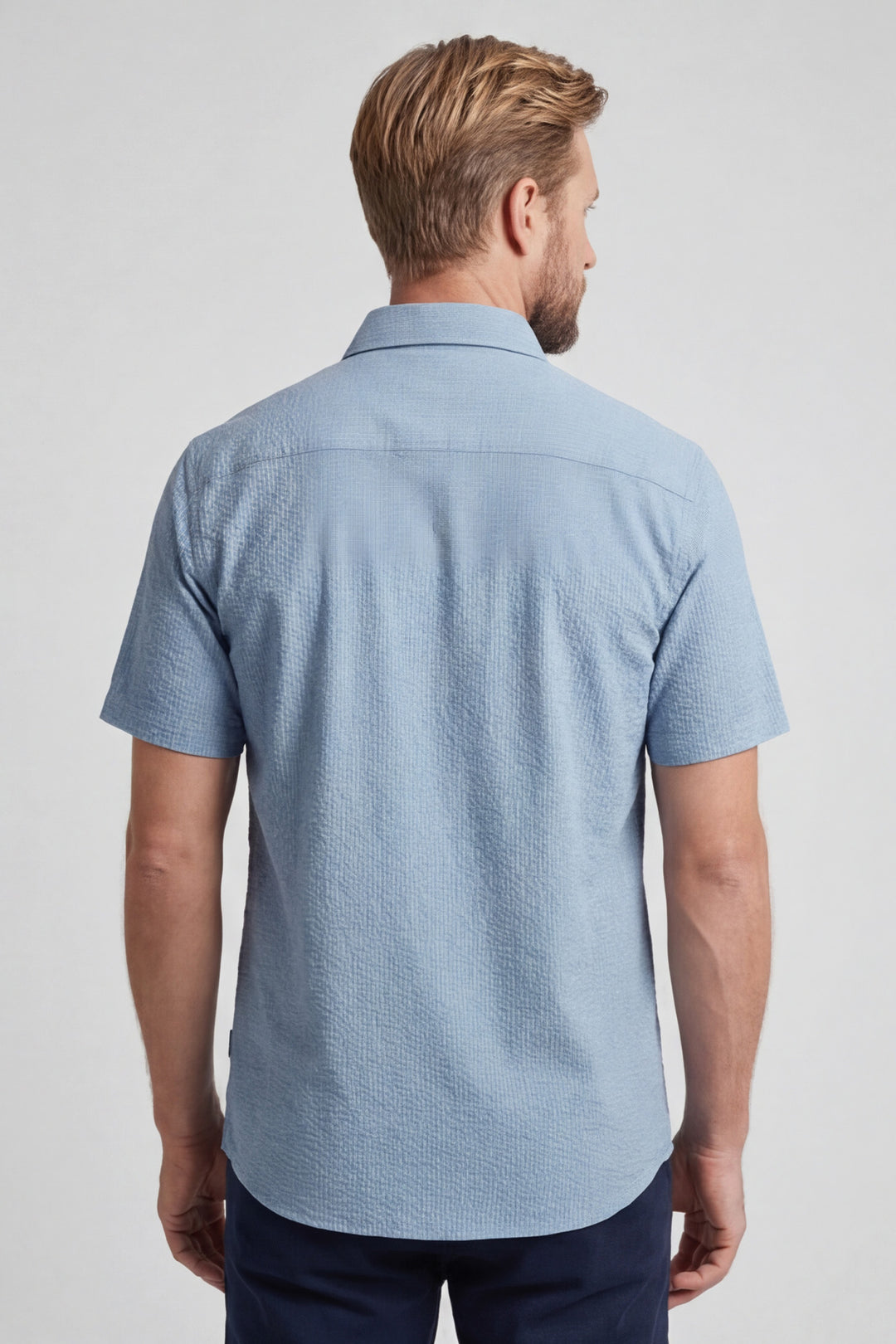 Giordano Puglia Seersucker Short-Sleeve Shirt - Light Blue