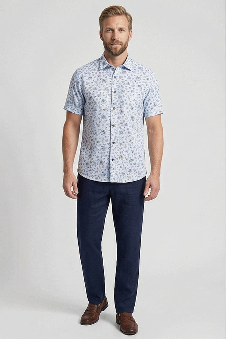Giordano Trento Short-Sleeve Printed Shirt - Light Blue