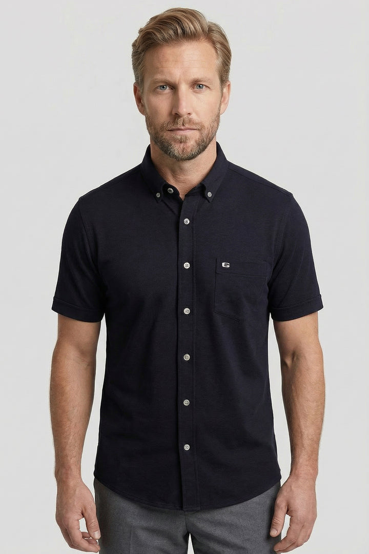 Giordano Alfa Liquid Cotton Short-Sleeve Shirt - Navy