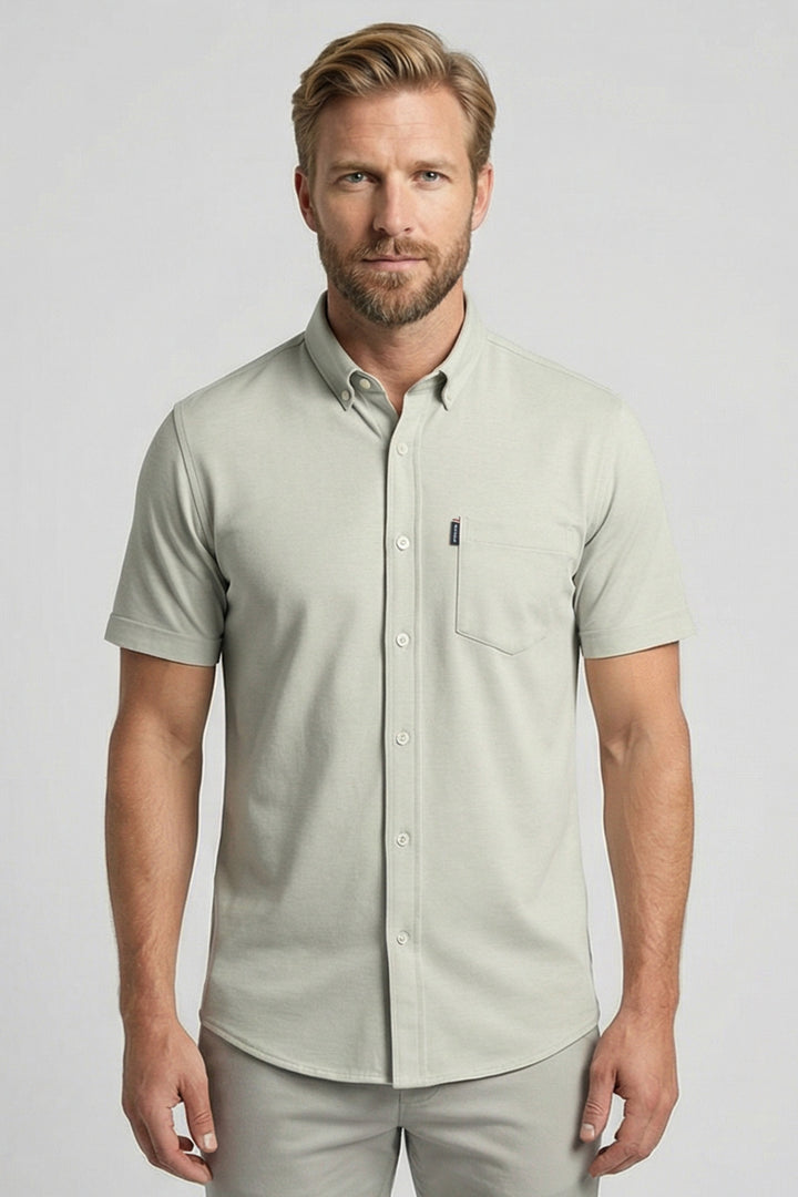 Giordano Alfa Liquid Cotton Short-Sleeve Shirt - Light Green