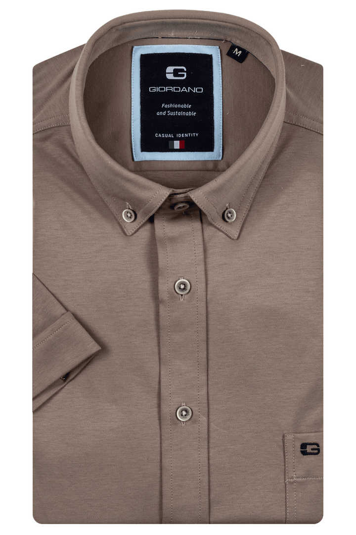 Giordano Alfa Liquid Cotton Short-Sleeve Shirt - Dark Beige