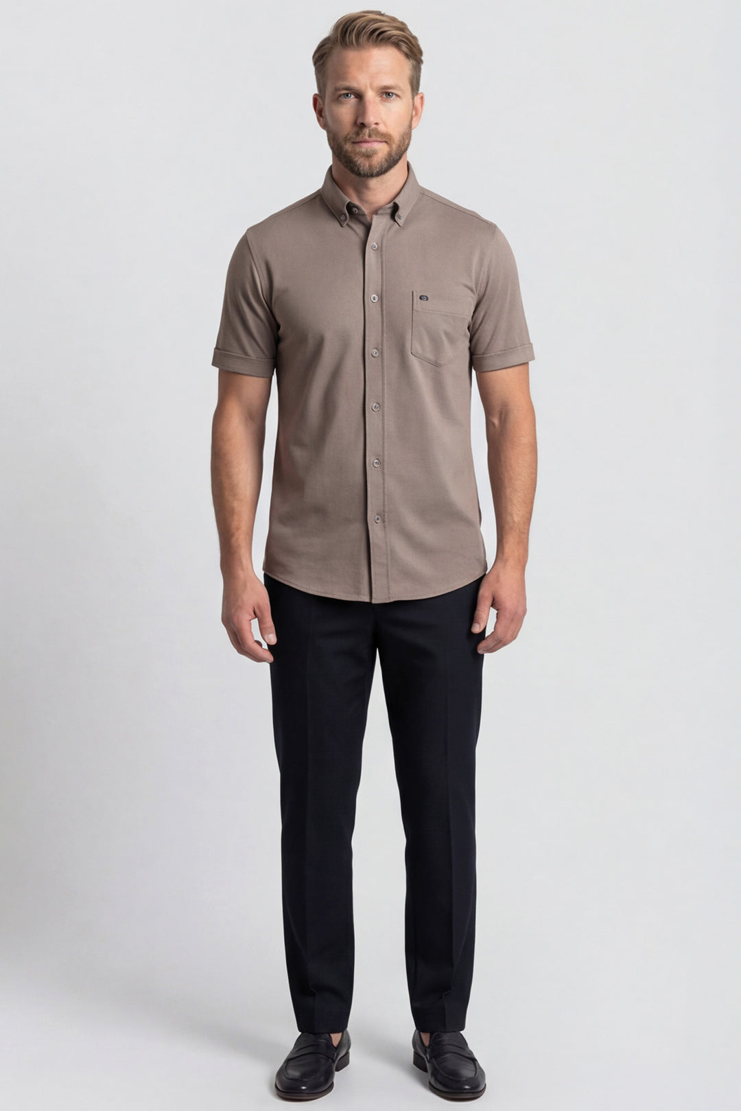 Giordano Alfa Liquid Cotton Short-Sleeve Shirt - Dark Beige