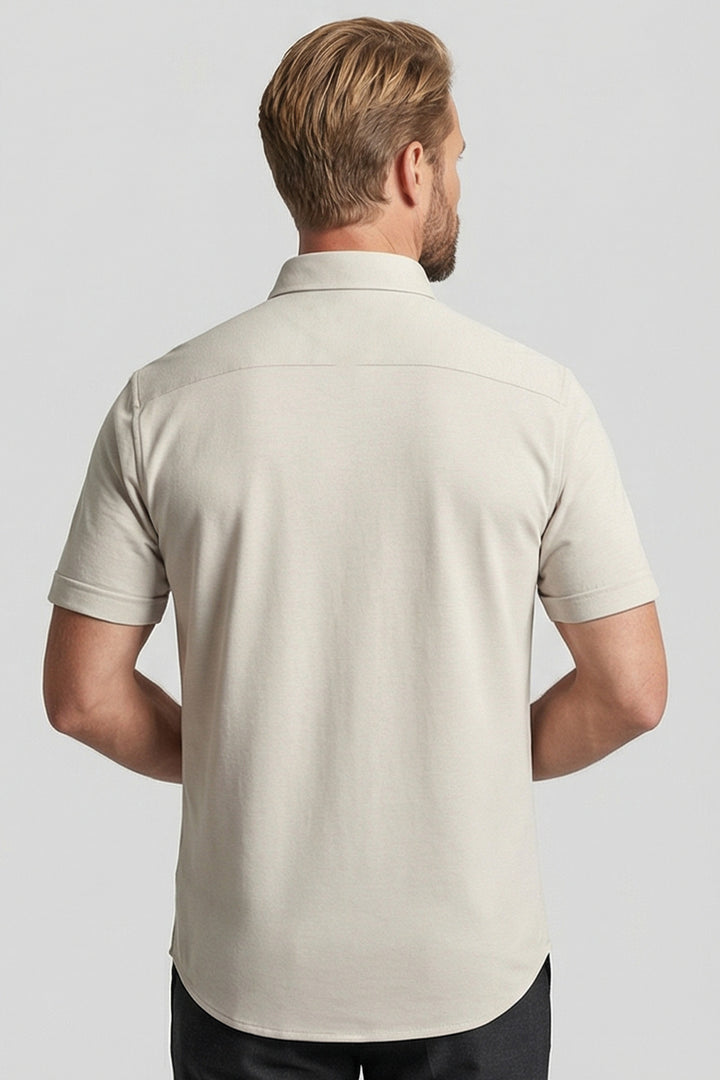Giordano Alfa Liquid Cotton Short-Sleeve Shirt - Beige