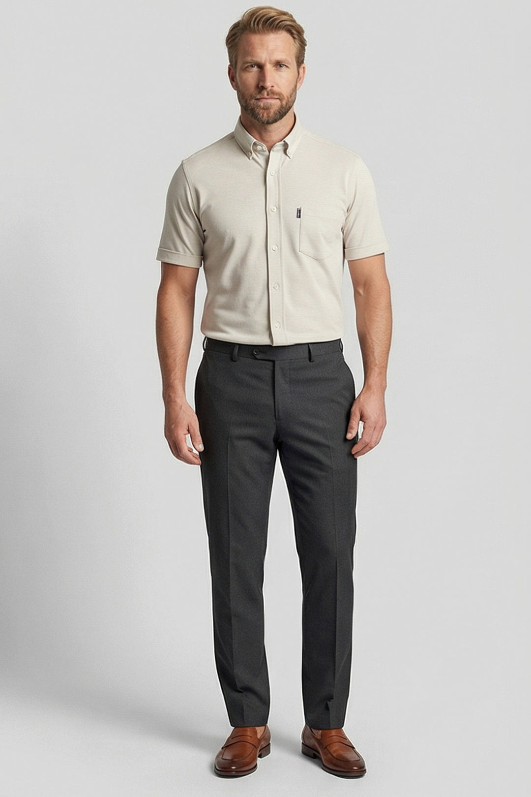 Giordano Alfa Liquid Cotton Short-Sleeve Shirt - Beige