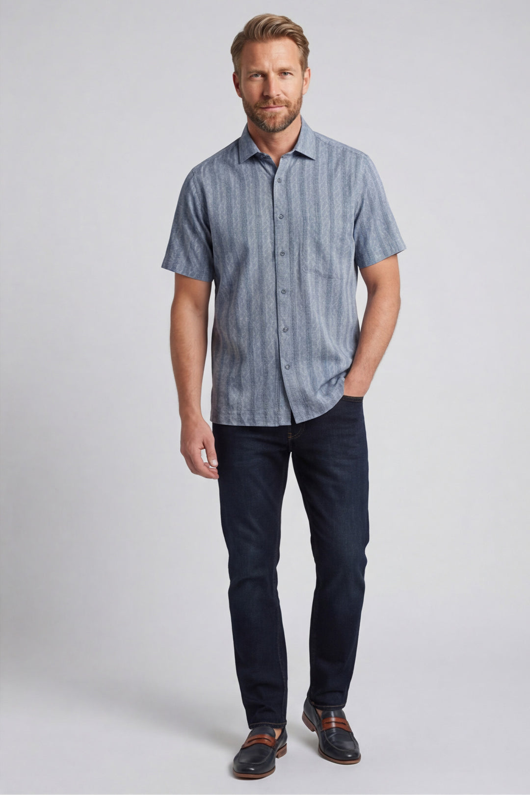 Giordano Puglia Striped Short-Sleeve Shirt - Blue