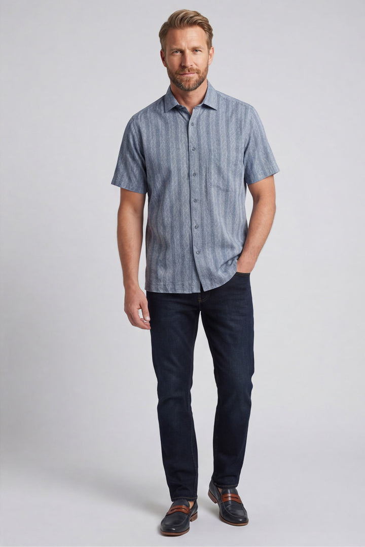 Giordano Puglia Striped Short-Sleeve Shirt - Blue