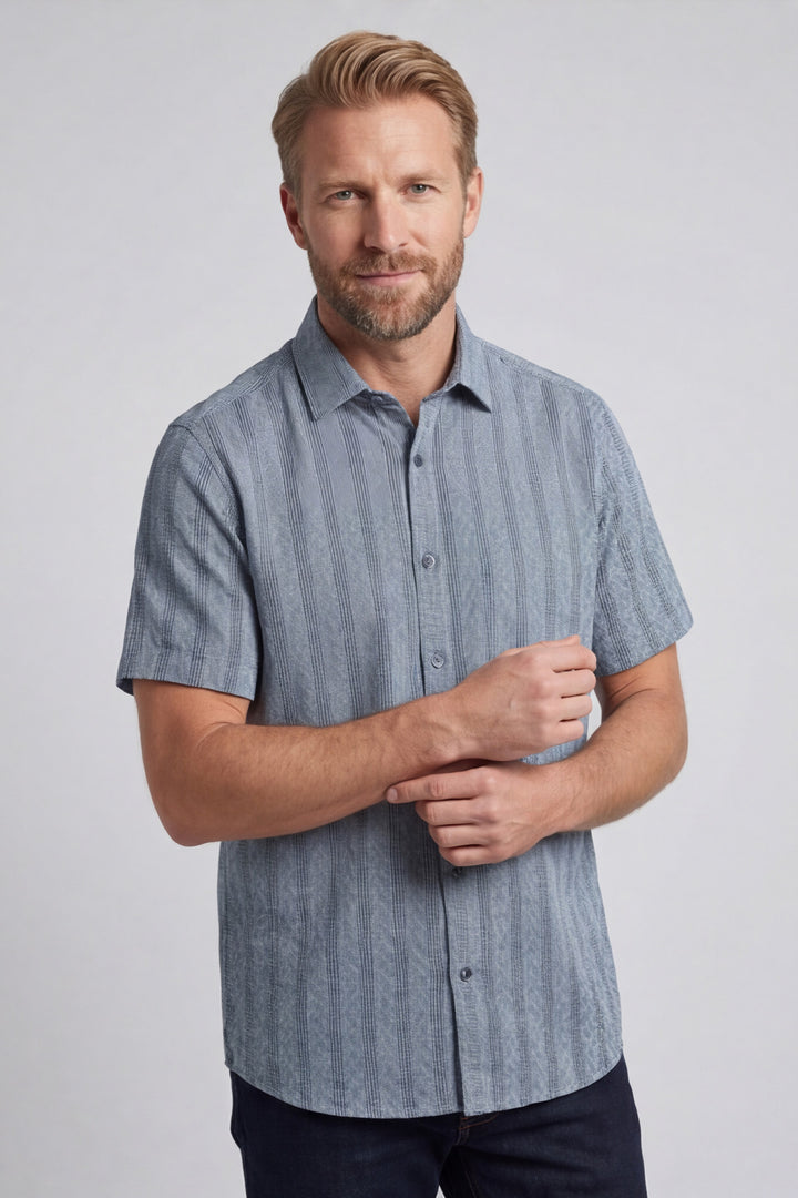 Giordano Puglia Striped Short-Sleeve Shirt - Blue