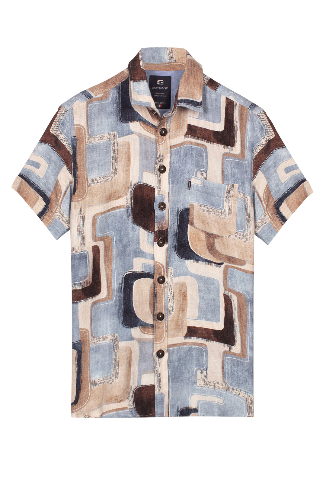 Giordano Vivaro Geometric Print Short Sleeve Shirt - Blue