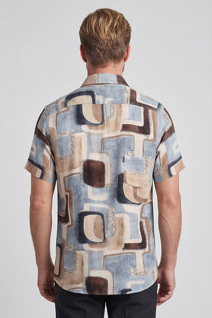 Giordano Vivaro Geometric Print Short-Sleeve Shirt - Blue