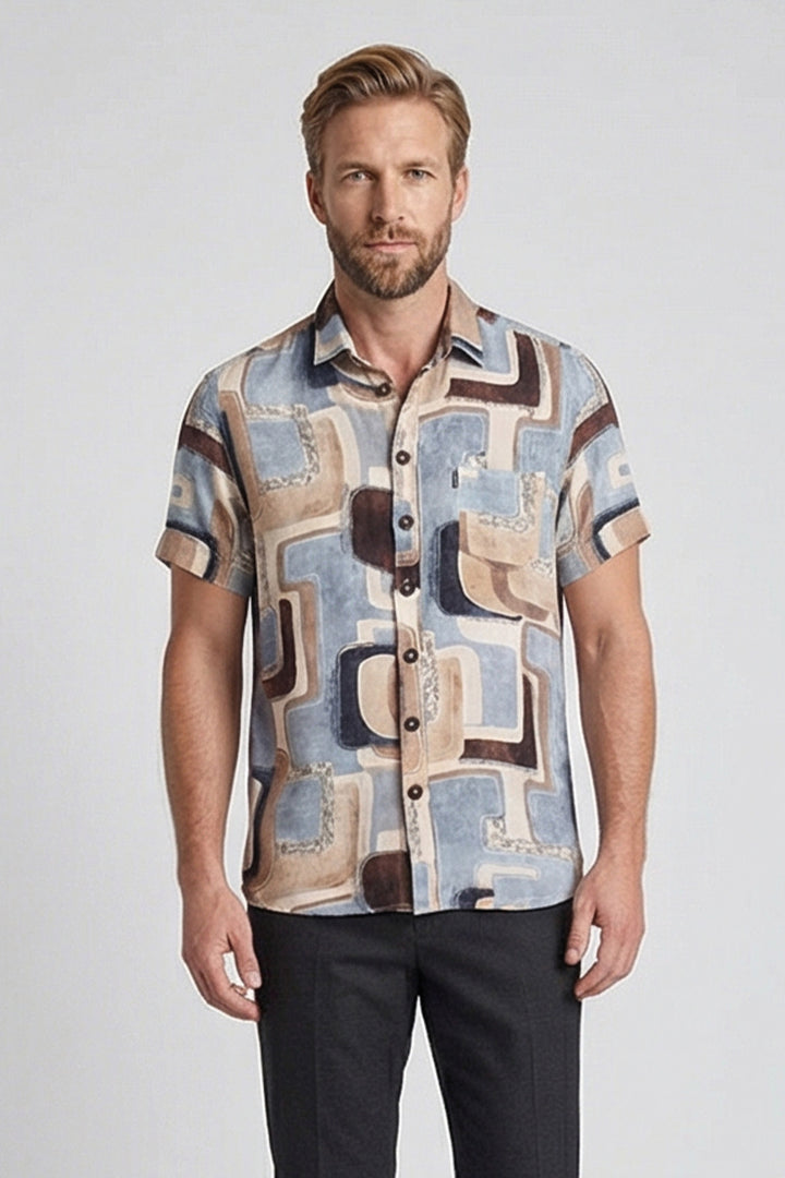 Giordano Vivaro Geometric Print Short-Sleeve Shirt - Blue
