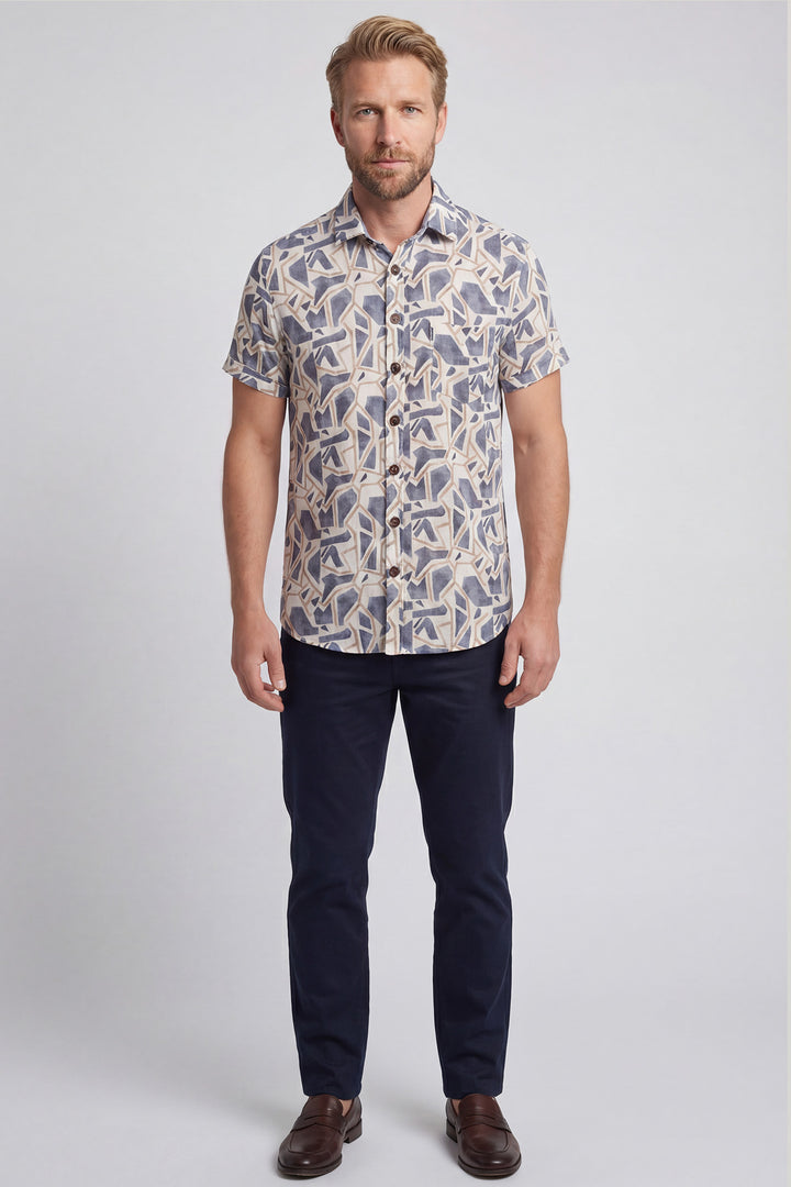 Giordano Vivaro Graphic Print Short-Sleeve Shirt - Blue