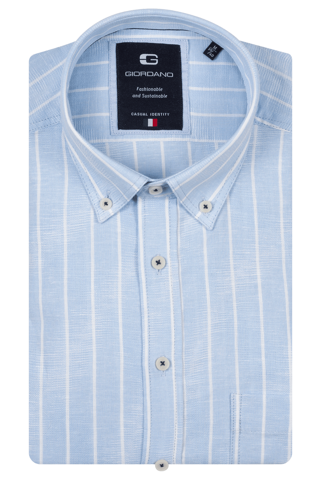 Giordano Brando Linen-Blend Checkered Shirt - Blue