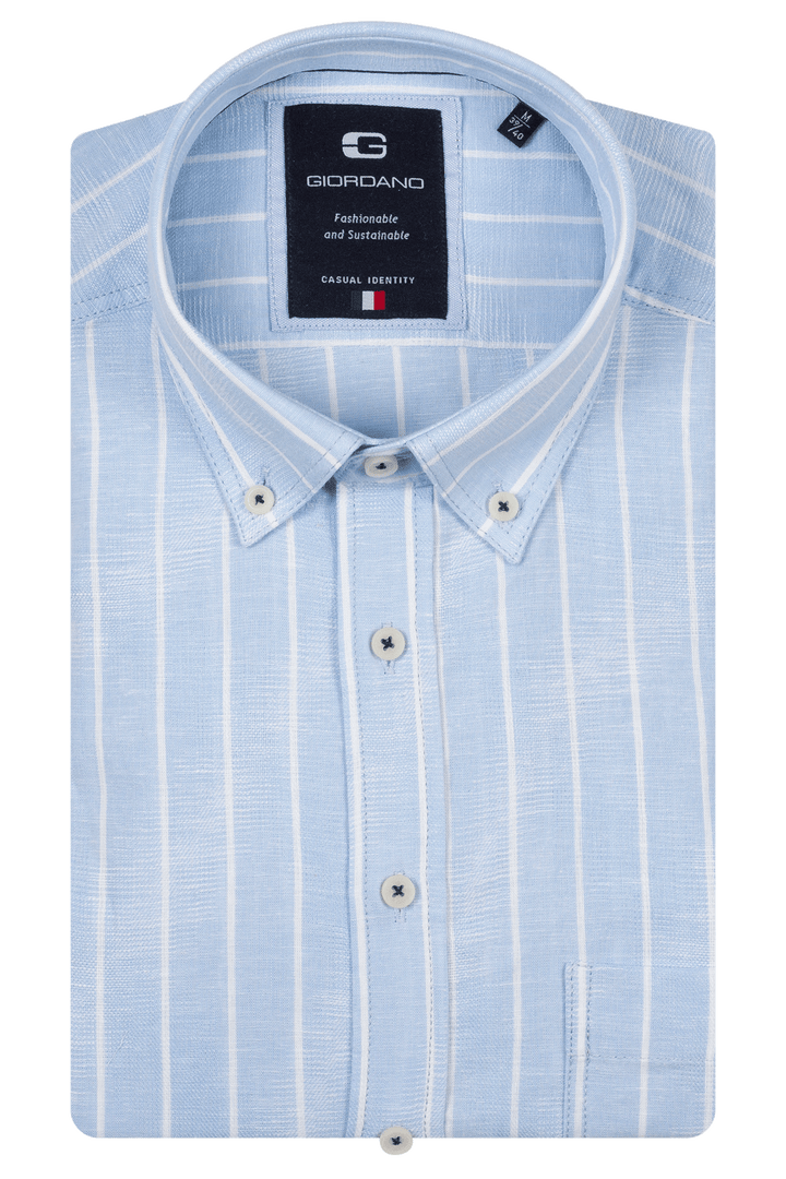 Giordano Brando Linen-Blend Checkered Shirt - Blue
