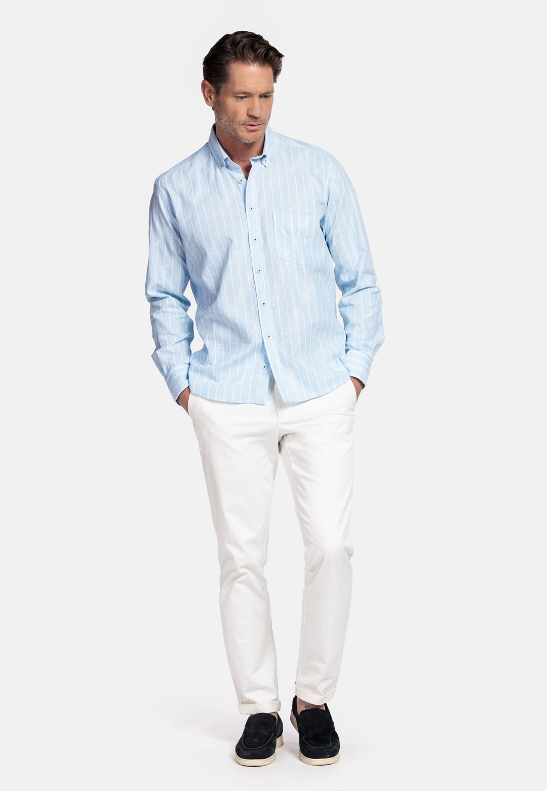 Giordano Brando Linen-Blend Checkered Shirt - Blue