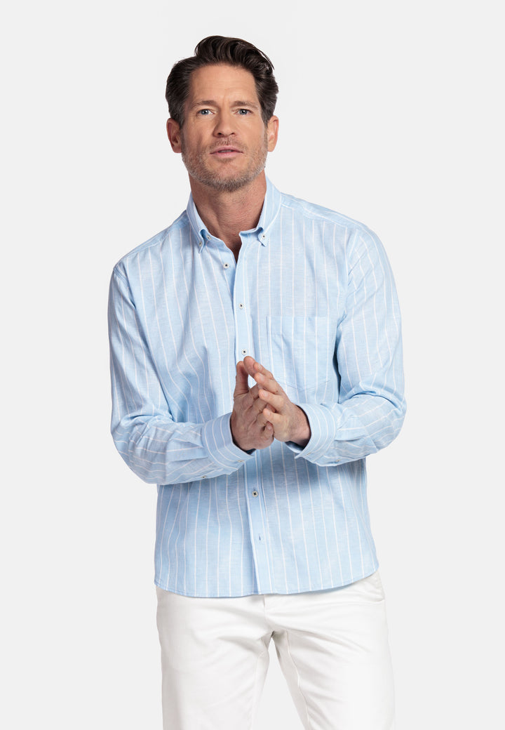 Giordano Brando Linen-Blend Checkered Shirt - Blue