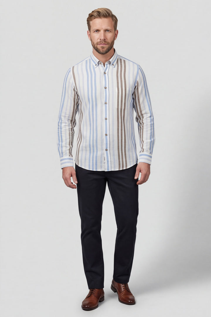 Giordano Ivy Striped Button-Down Shirt - Light Blue