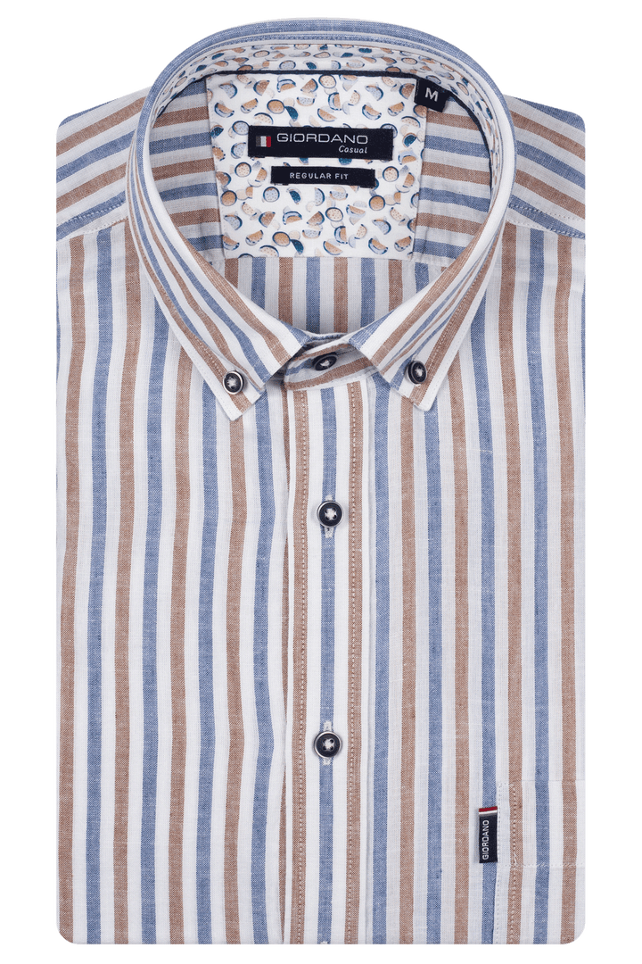 Giordano Ivy Linen Striped Shirt - Brown